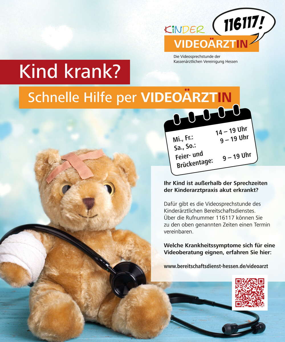 Plakat mit Teddy zur Kinder-Videosprechstunde